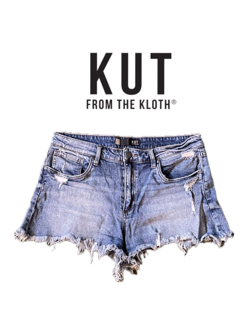 KUT from the Kloth Jane High Rise Shorts 12 Denim Distressed Frayed Boho Cutoffs